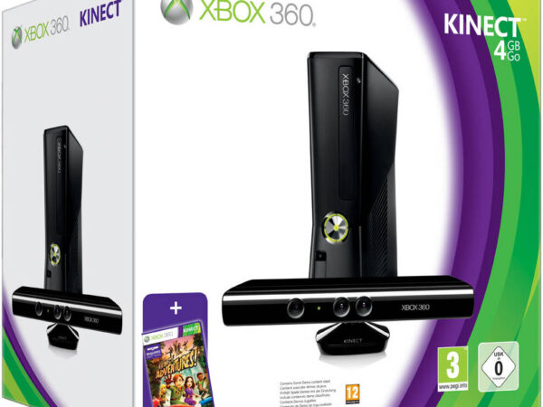 Microsoft Xbox 360 Slim Kinect Bundle Console, 4 GB Built-in Memory, HD Output With 720p/1080i Resolution and Full Surround Sound, Built-in 802.11b/g/n WI-Fi, Ethernet Port, Black | 885370235920