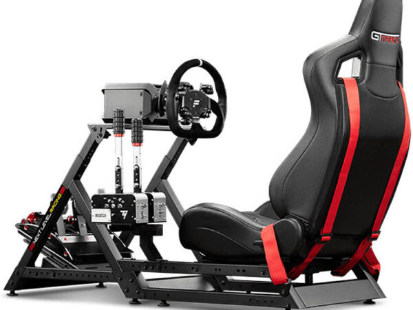 Next Level Racing GTtrack Racing Simulator Cockpit, Strong & Adjustable, Compatible With Direct Drive Wheels, Gear Shifter & Handbrake Support, Lockable Castor Wheels, Black/Red | NLR-S009